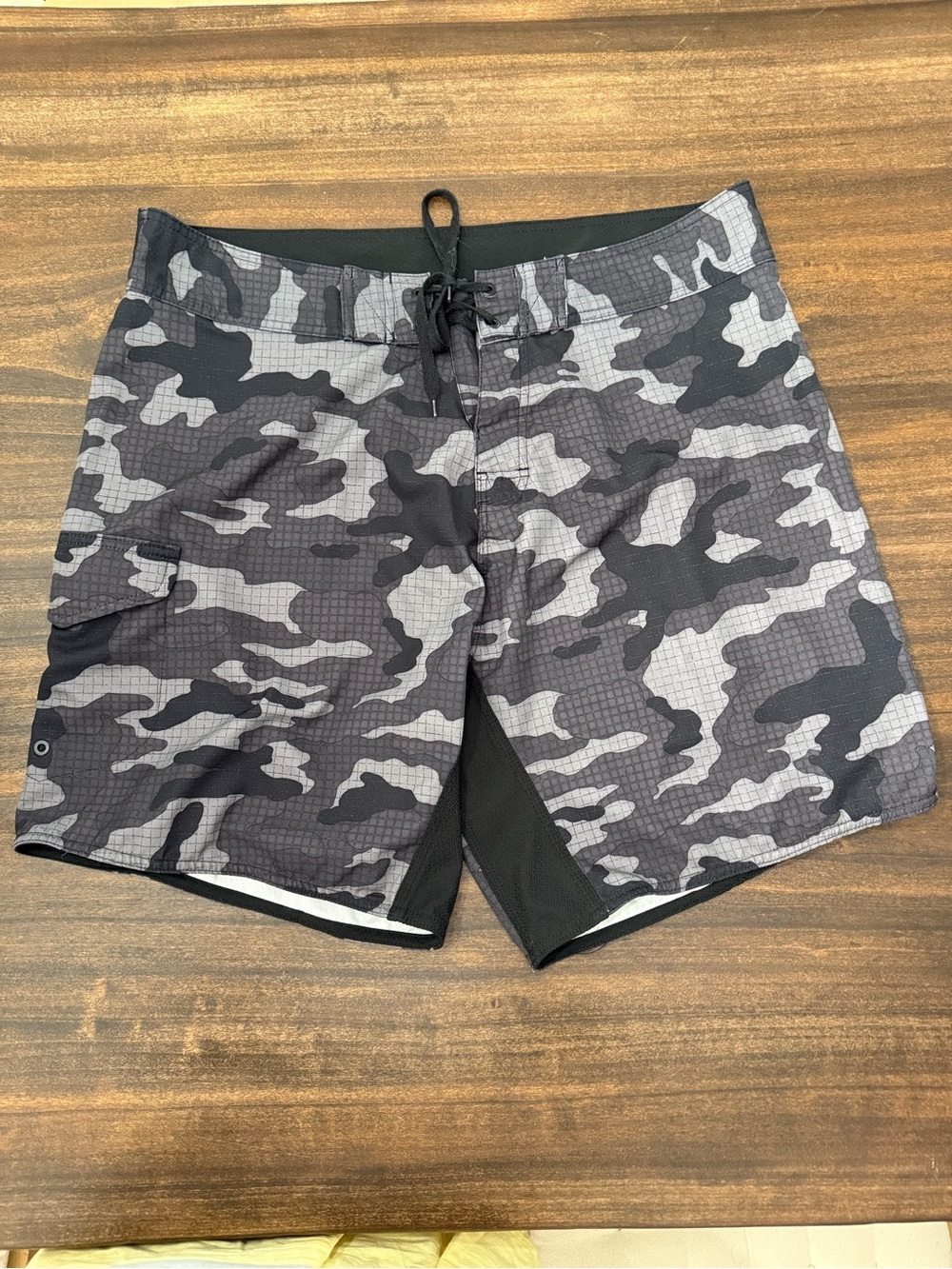 burnside Black & Gray Camo Swim Board Shorts
